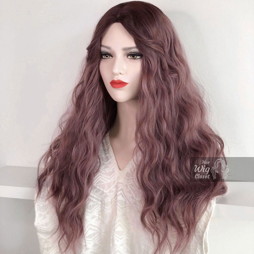 Dusty Pink Ombre Wavy Wig Dk Roots | Rosie - Picture 2 of 6